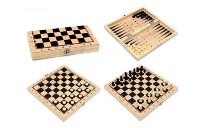 Шахматы, нарды, шашки деревянные 3 в 1 (поле 34 см) фигуры из пластика Шахматы, нарды, шашки деревянные 3 в 1 (поле 34 см) фигуры из пластика